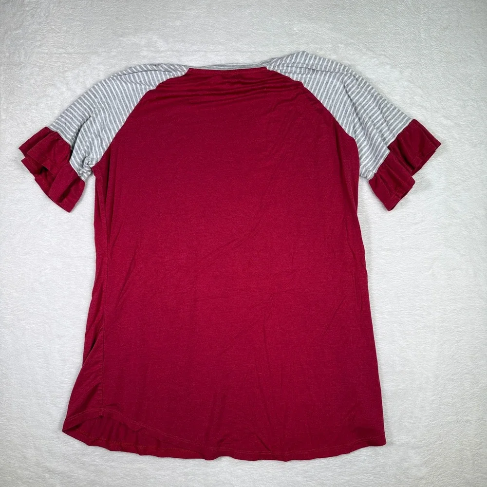 Gameday Couture Arkansas Razorbacks Womens Large Ringer Tee Shirt Red Gray - Picture 2 of 6